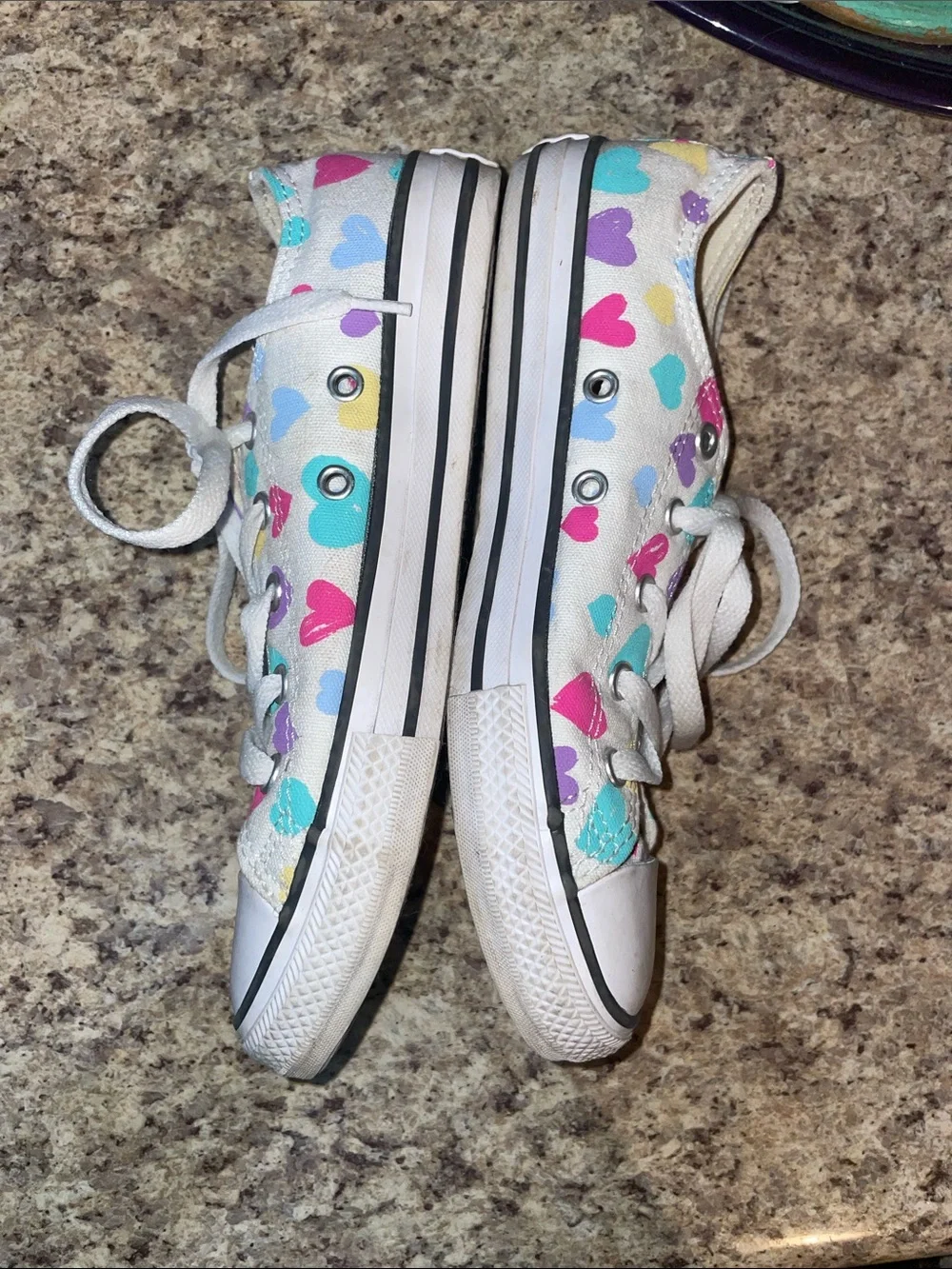 Converse Kids White Canvas Sneakers with Multicolor Hearts